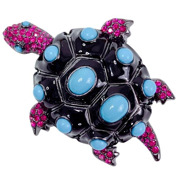Vintage Signed Princess Amanda Borghese Bold Designer Turtle Brooch Collectible - Picture 1 of 12